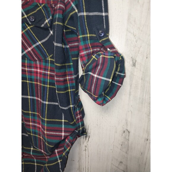 Matchstick Flannel Tunic Shirt Top Women L Button Long Sleeve Multicolor Plaid - Picture 9 of 11